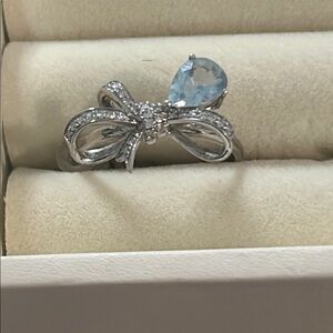 18K white gold natural diamond natural Santa Maria aquamarine ring